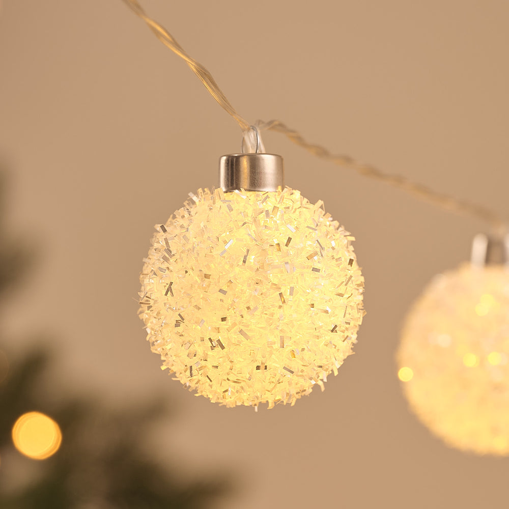 10 Frosty Snowball LED Bauble Fairy Lights