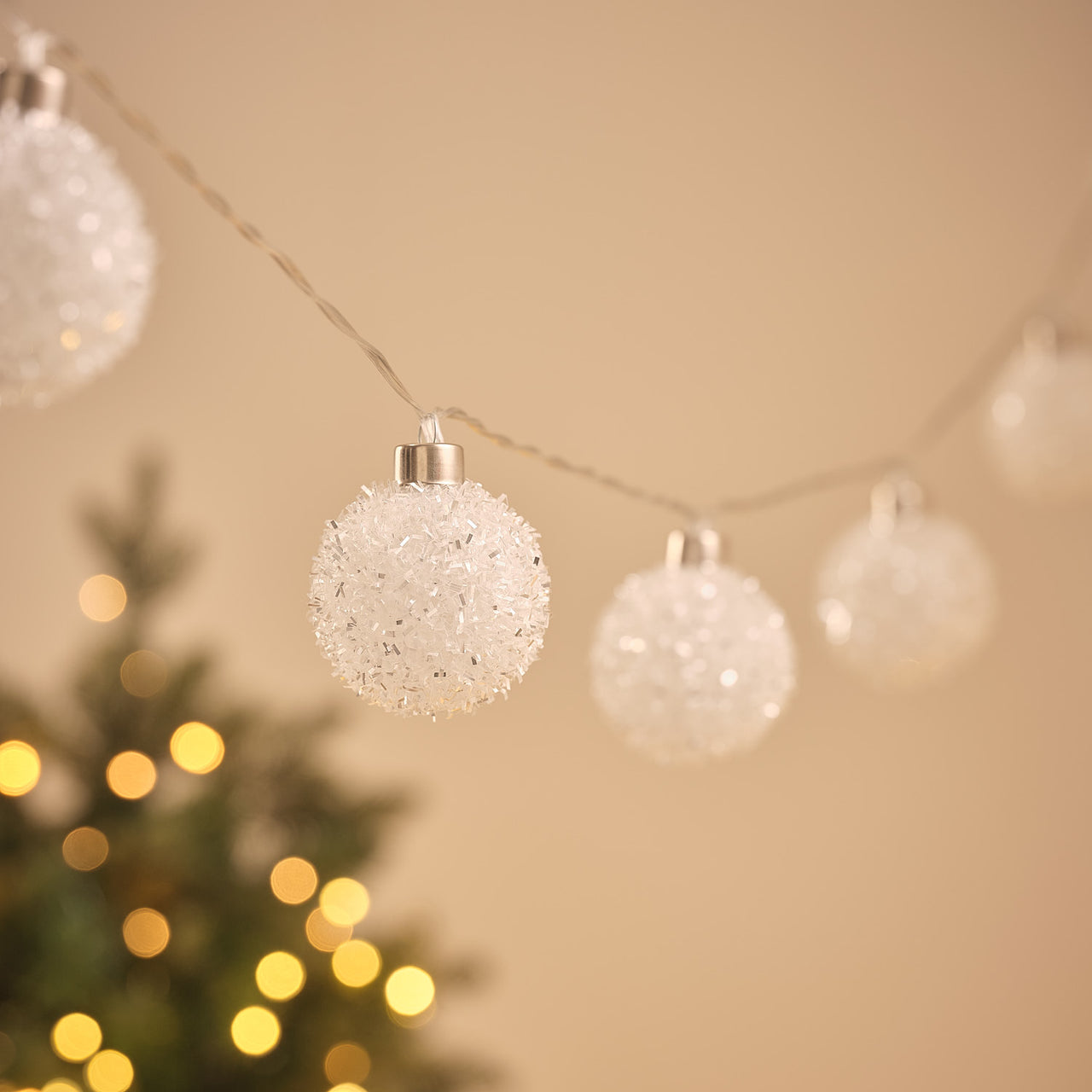 10 Frosty Snowball LED Bauble Fairy Lights