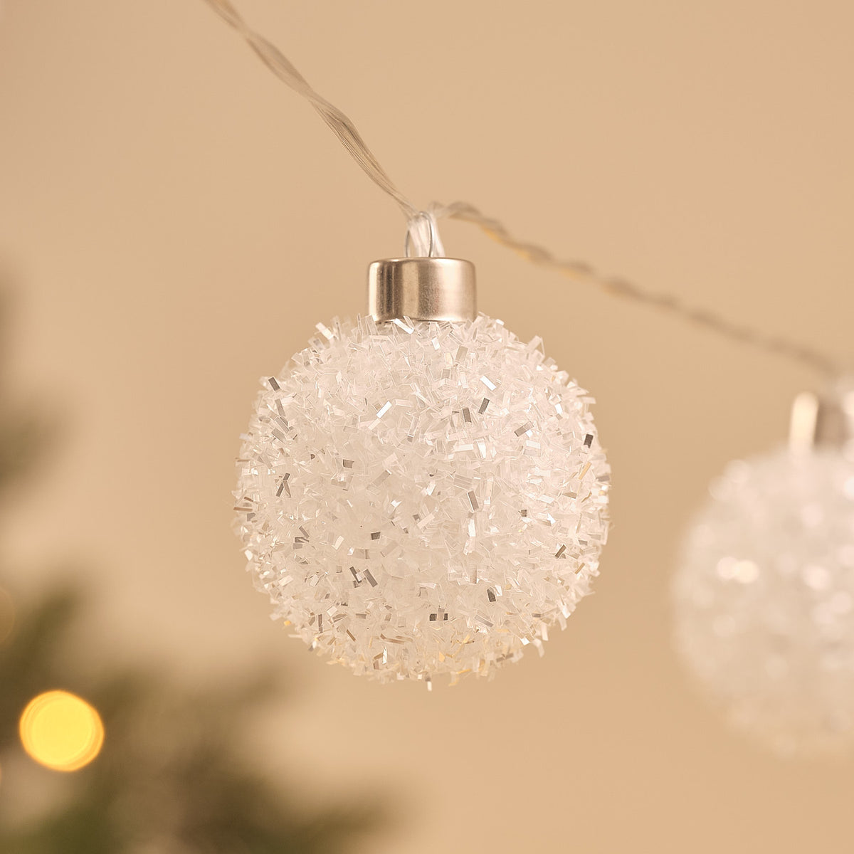10 Frosty Snowball LED Bauble Fairy Lights