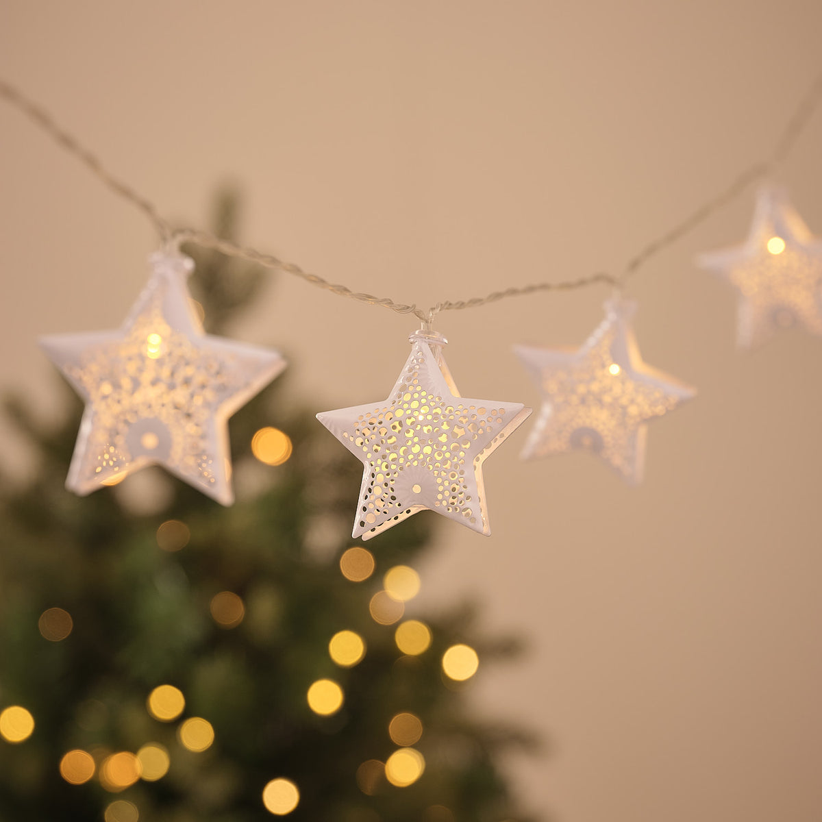 20 White Winter Star Metal LED Fairy Lights