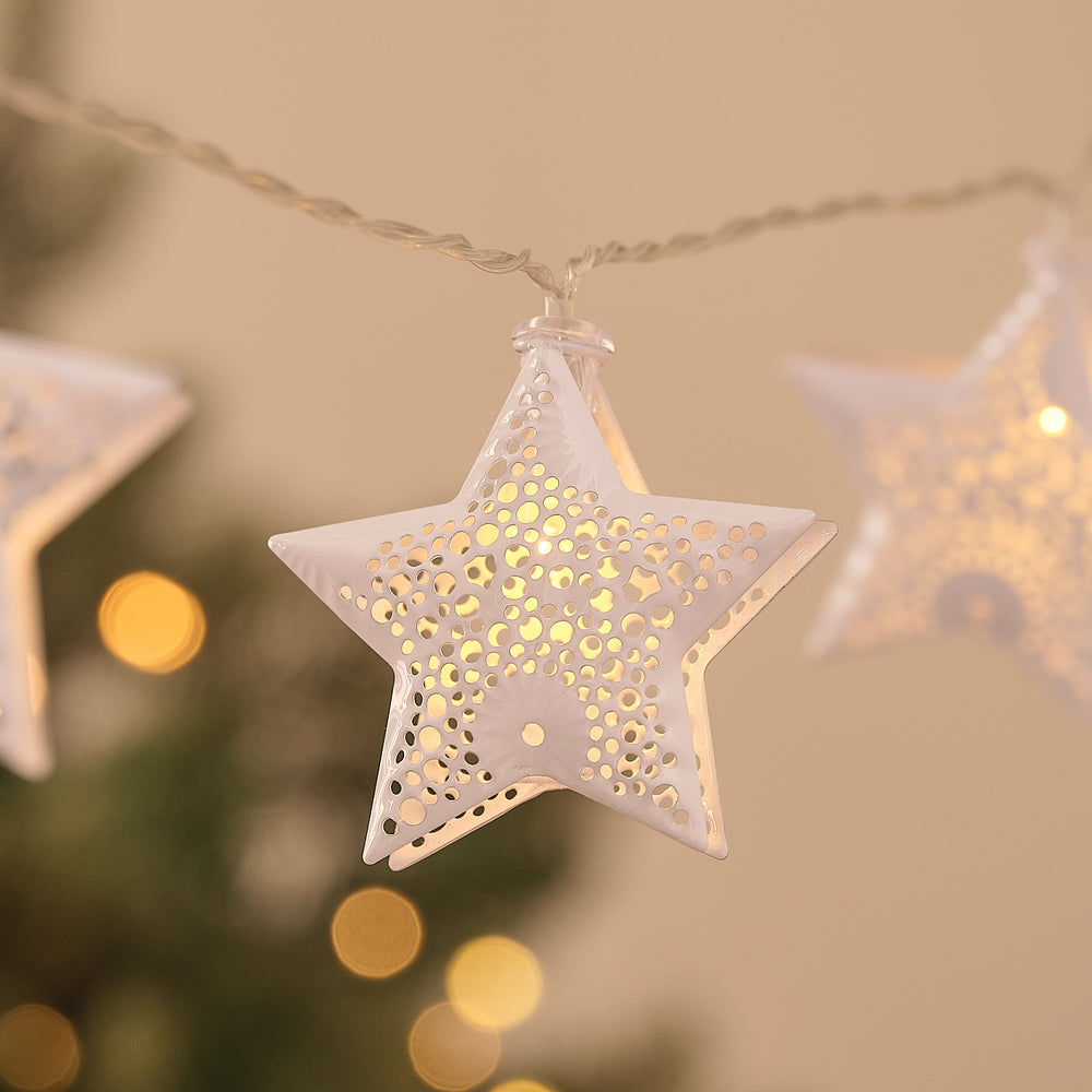 20 White Winter Star Metal LED Fairy Lights