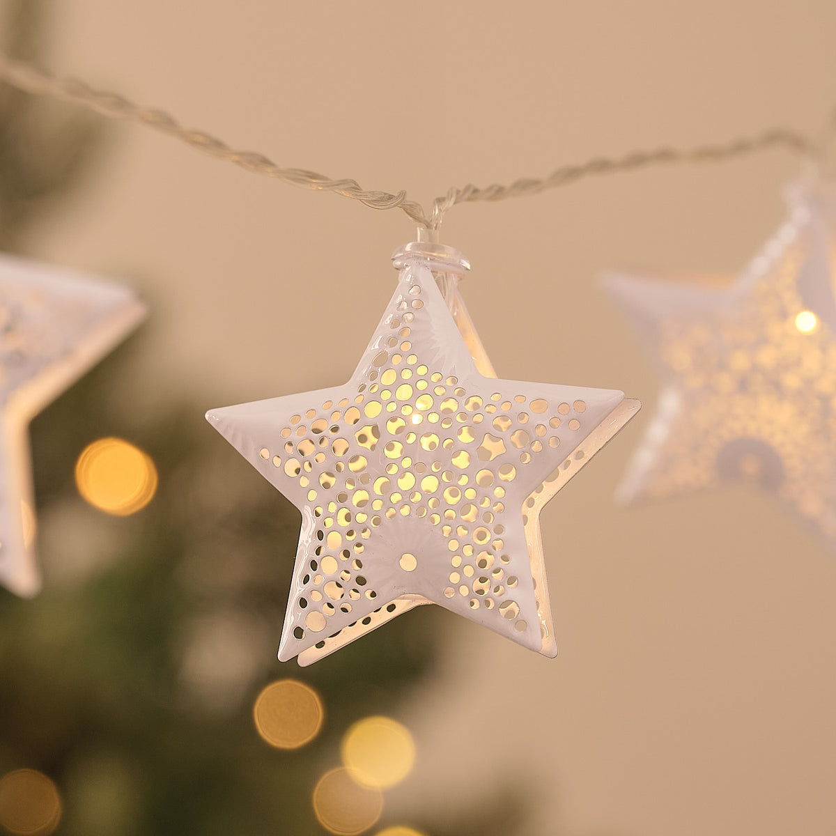 20 White Winter Star Metal LED Fairy Lights