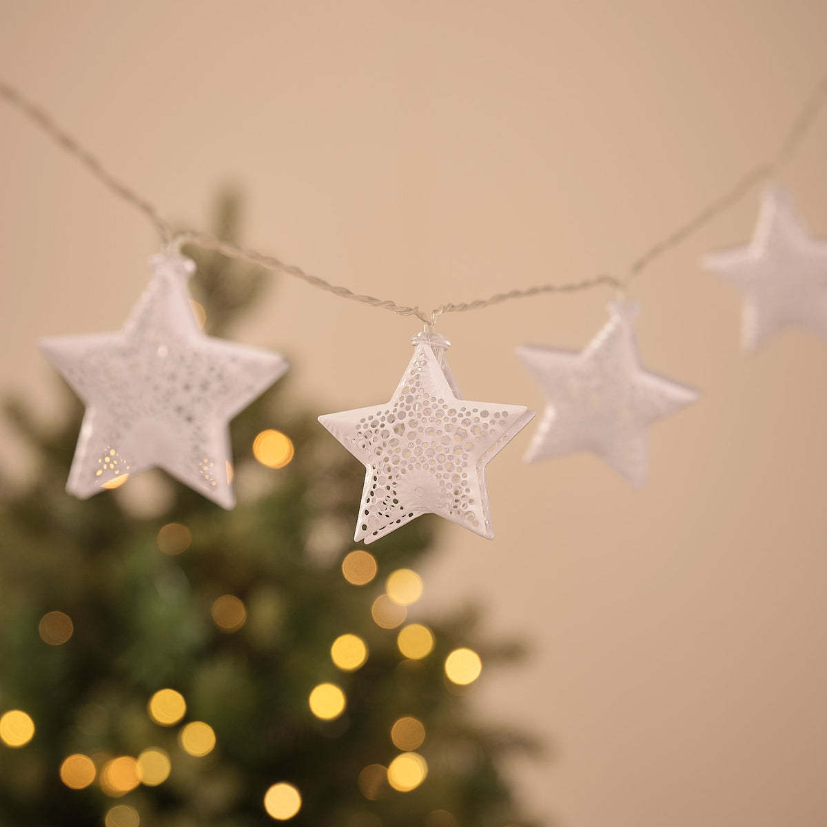 20 White Winter Star Metal LED Fairy Lights