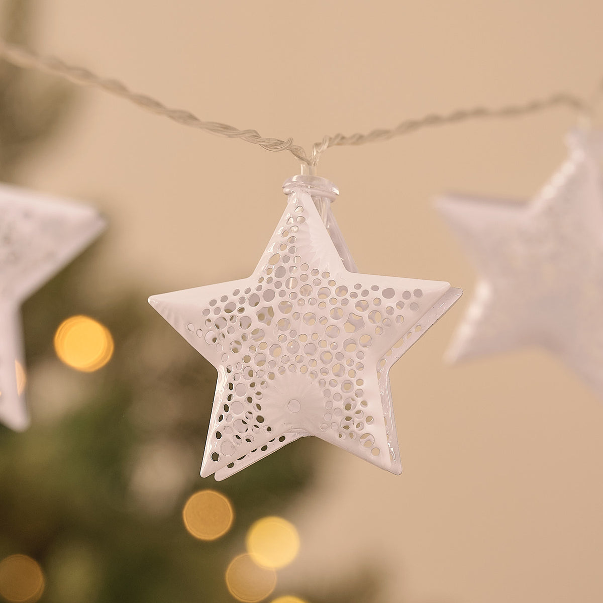 20 White Winter Star Metal LED Fairy Lights