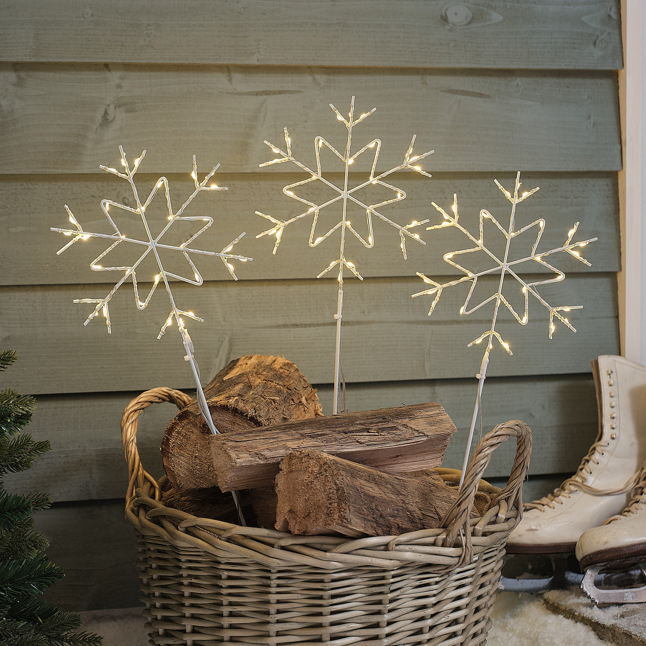 3 White Snowflake Micro LED Garden Stake Lights