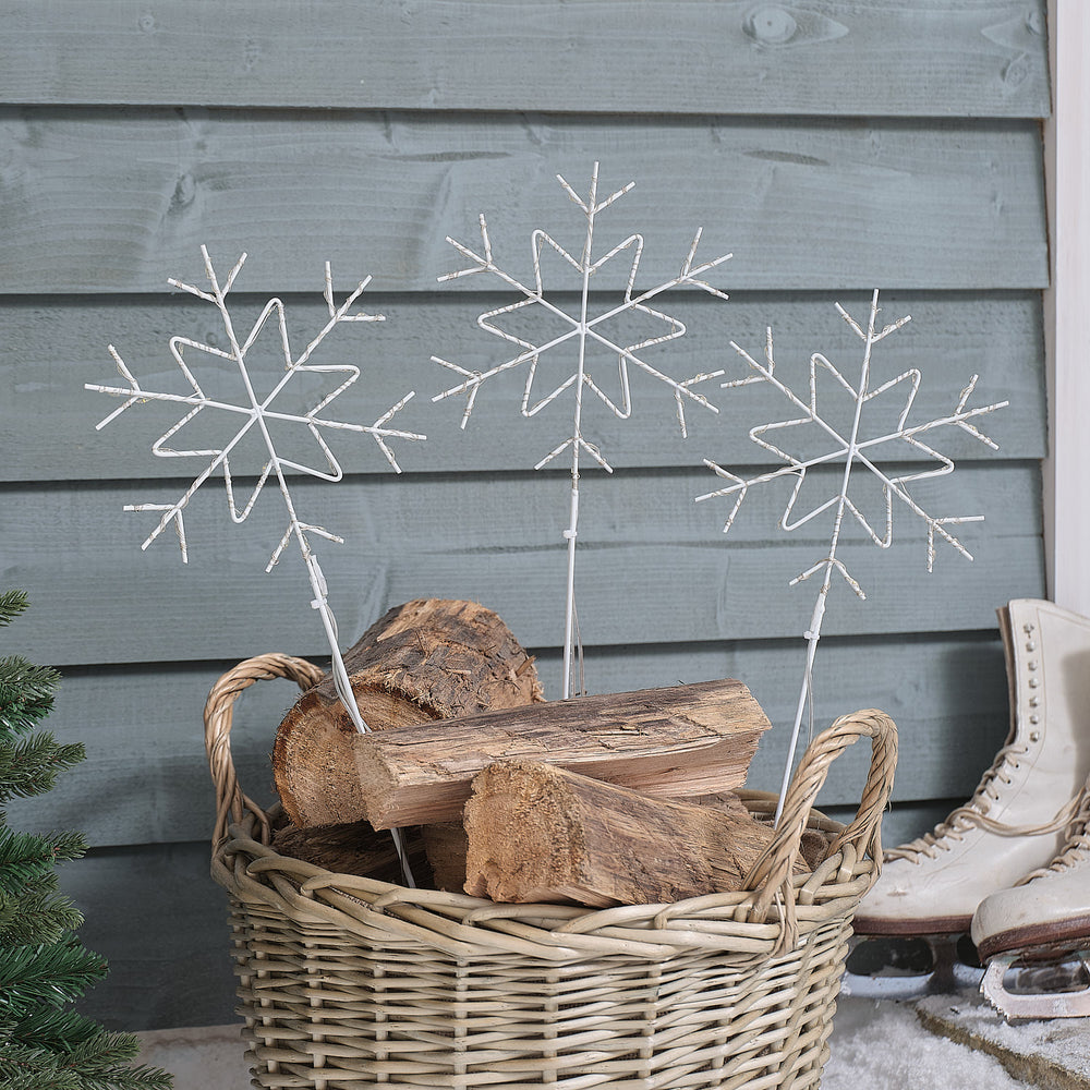 3 White Snowflake Micro LED Garden Stake Lights