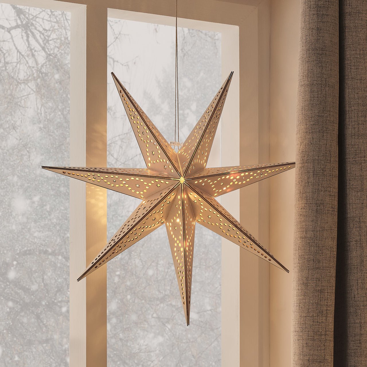 Set of 2 Wooden Star Light Up Hanging Christmas Decorations