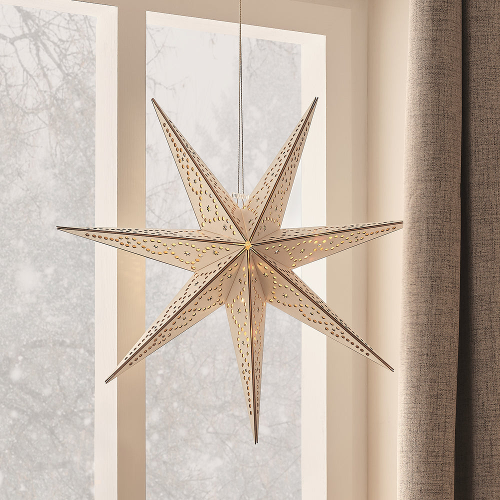 50cm Wooden Star Light Up Hanging Christmas Decoration with Remote Control