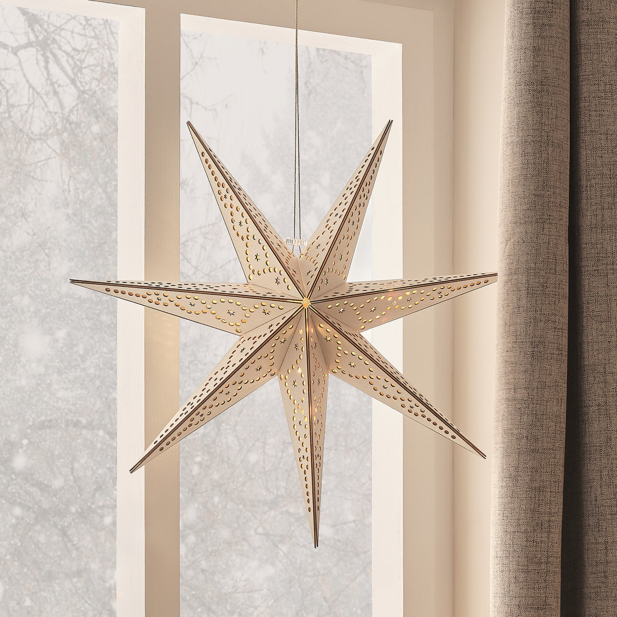 50cm Wooden Star Light Up Hanging Christmas Decoration with Remote Control