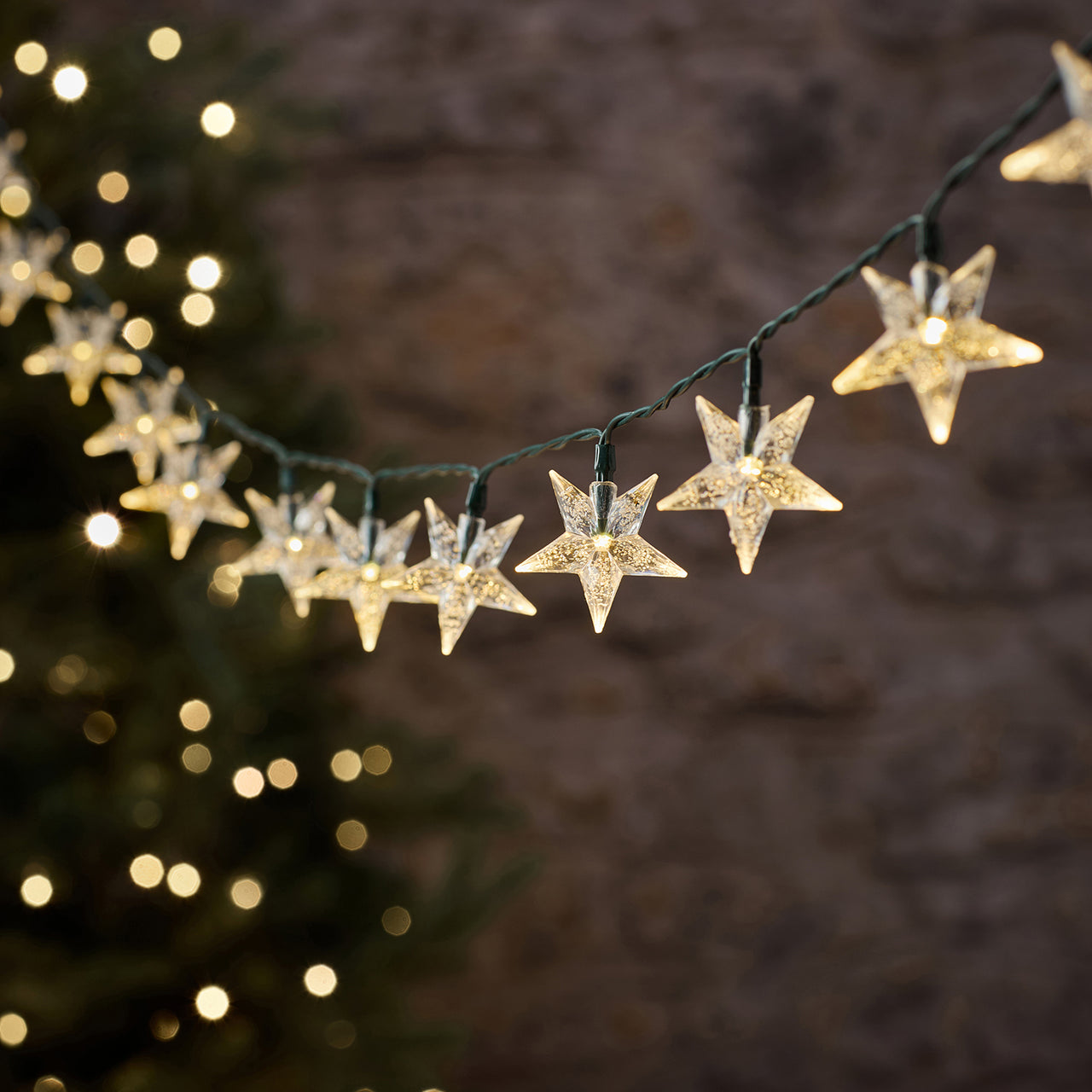 50 Dual Colour Bubble Star Outdoor Fairy Lights on Green Cable