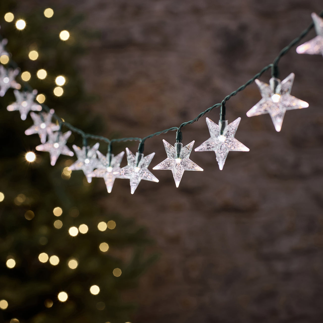 50 Dual Colour Bubble Star Outdoor Fairy Lights on Green Cable