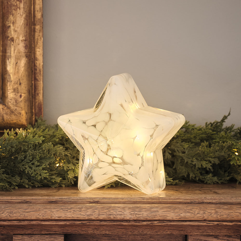 Champagne Confetti Glass Light Up Star Decoration