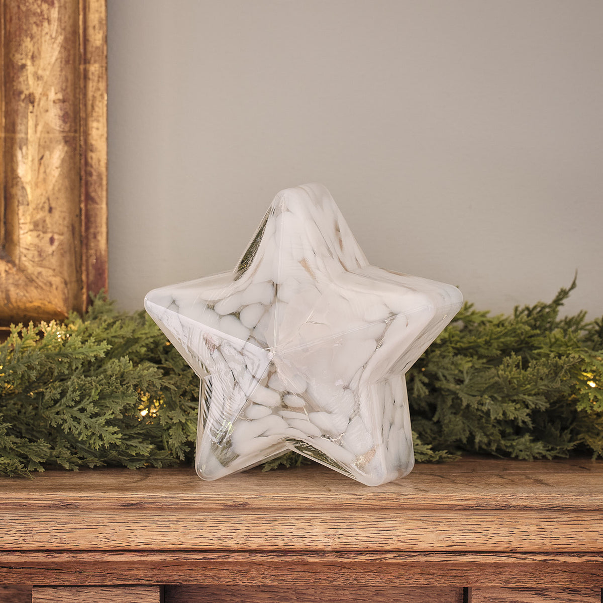 Champagne Confetti Glass Light Up Star Decoration