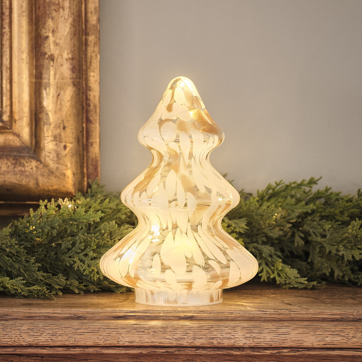 Champagne and White Confetti Glass Star & Tree