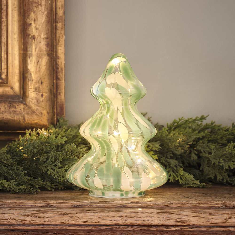 Green Confetti Glass Light Up Christmas Tree Decoration