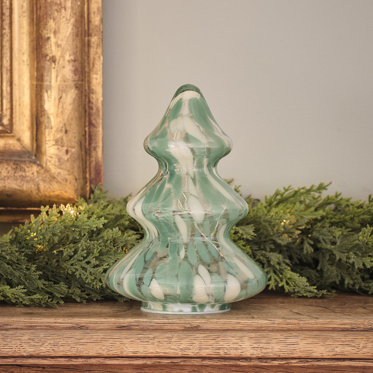 Green Confetti Glass Light Up Christmas Tree Decoration
