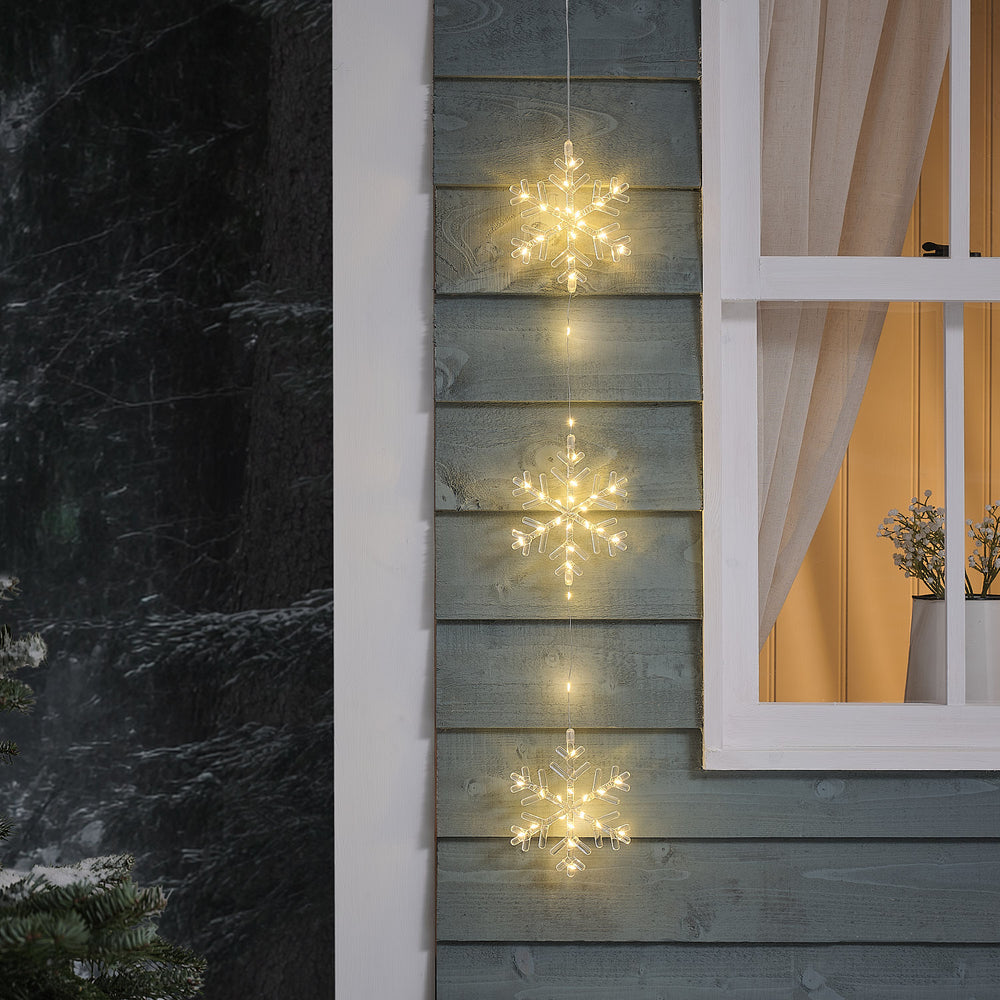 3 Hanging Outdoor Light Up Acrylic Snowflakes