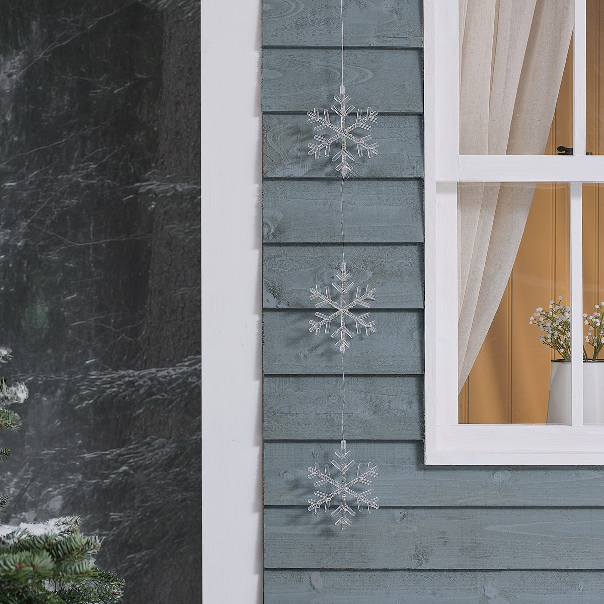3 Hanging Outdoor Light Up Acrylic Snowflakes