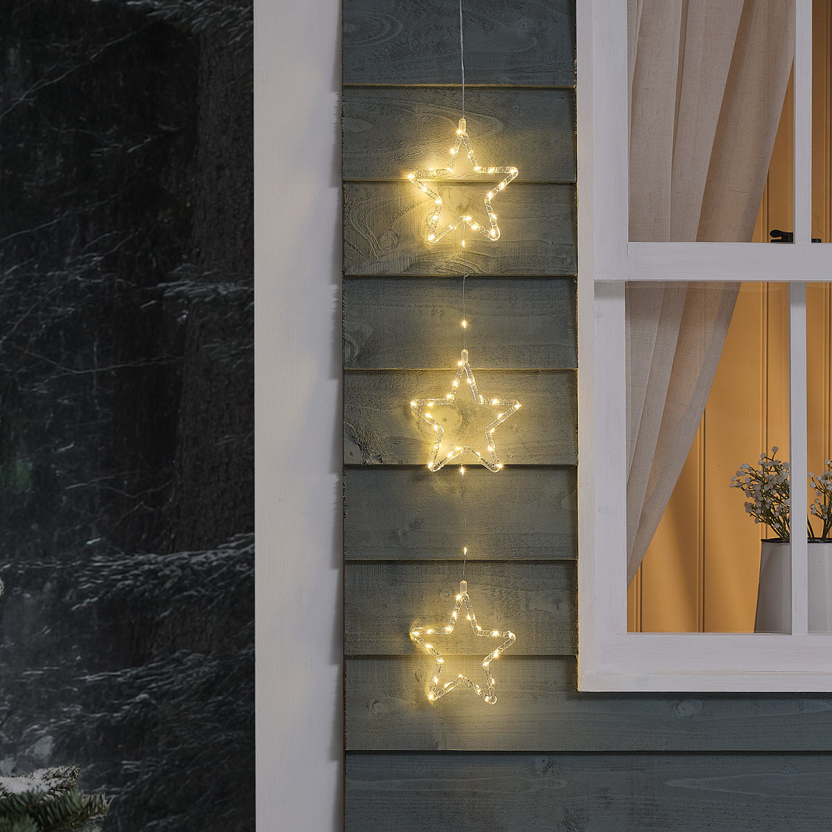 3 Hanging Outdoor Light Up Acrylic Stars