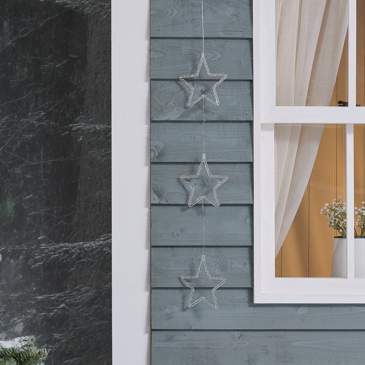 3 Hanging Outdoor Light Up Acrylic Stars