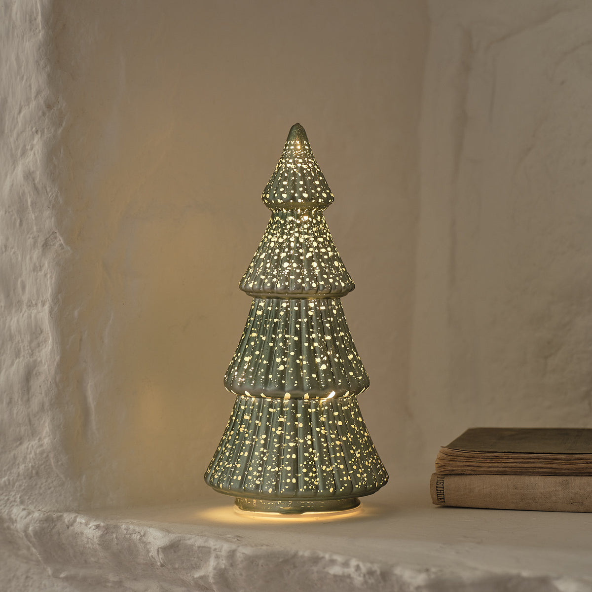 Mercury Glass Light Up Christmas Tree Decoration