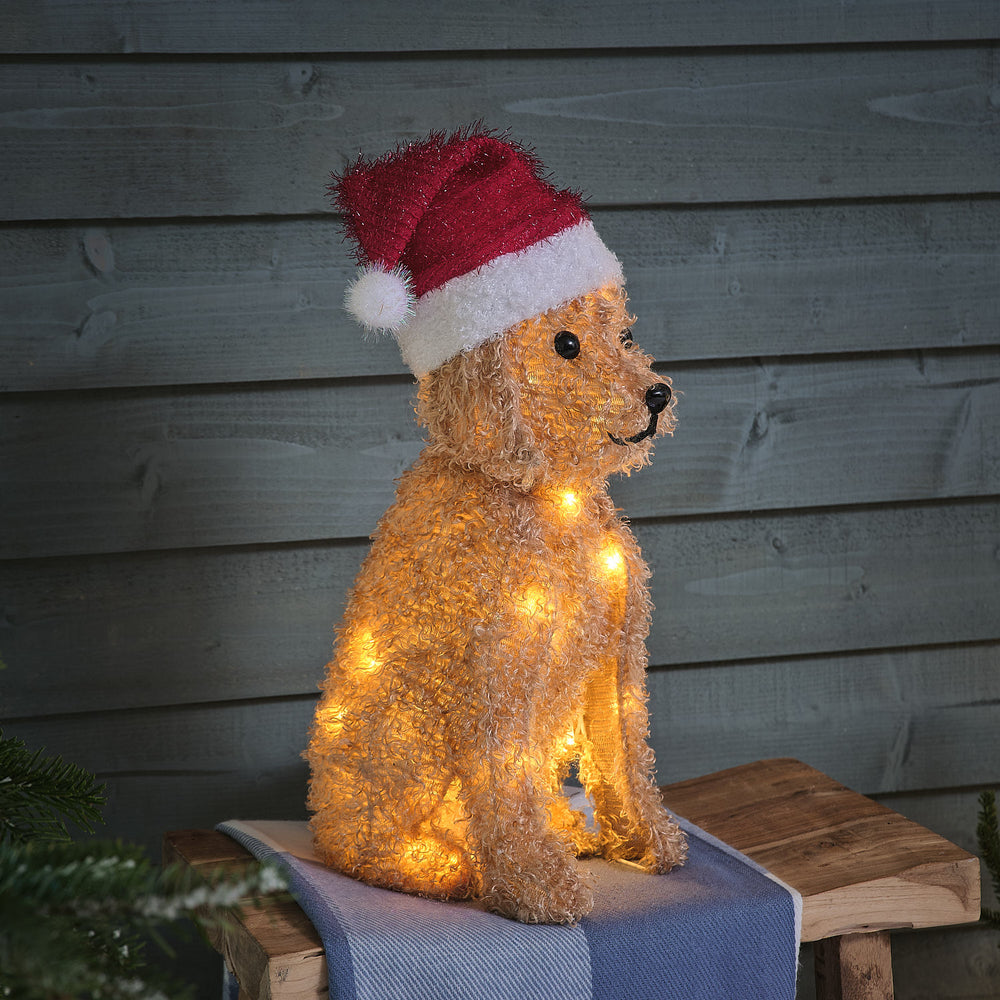 42cm Santa's Little Labradoodle LED 3D Outdoor Fabric Christmas Figure