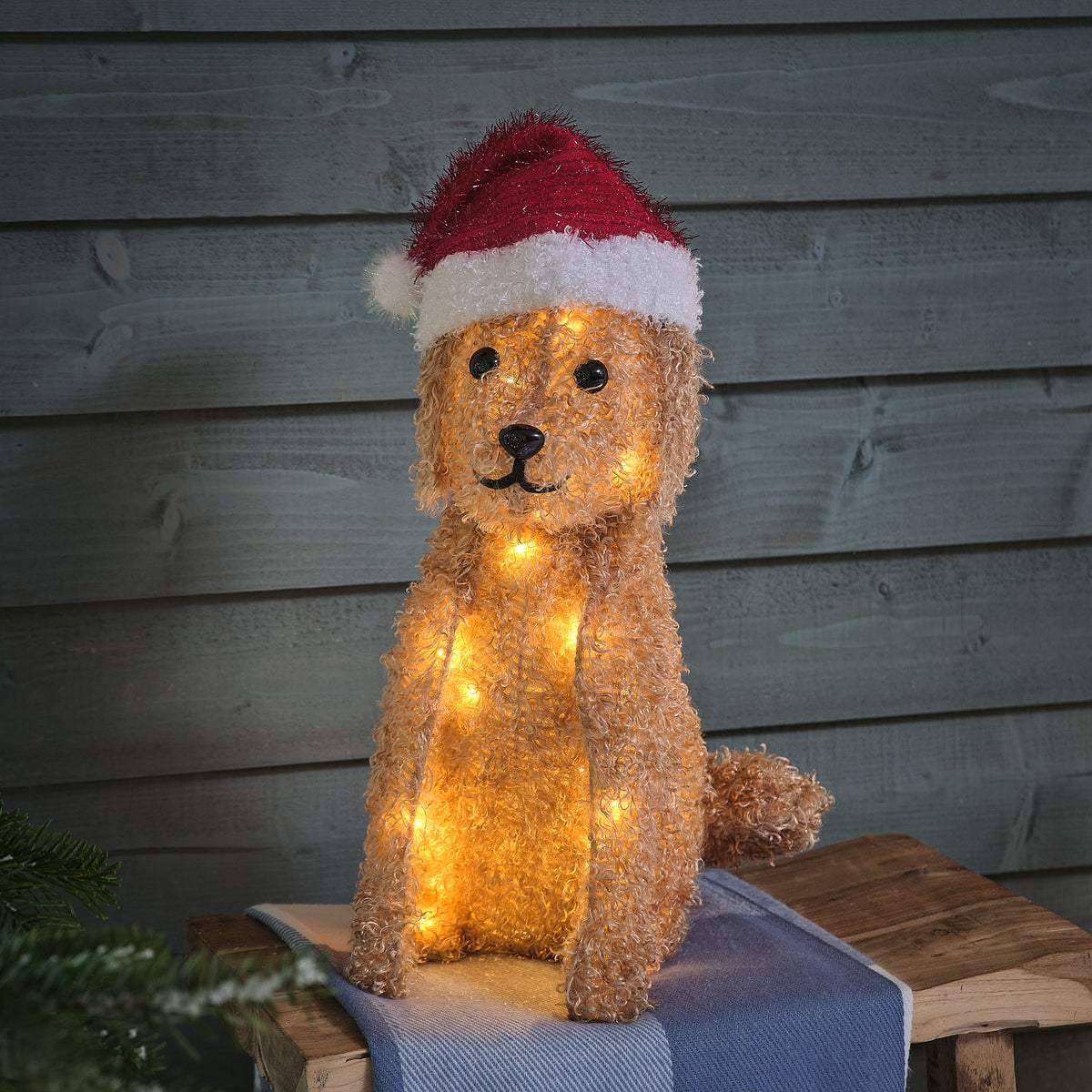42cm Santa's Little Labradoodle LED 3D Outdoor Fabric Christmas Figure