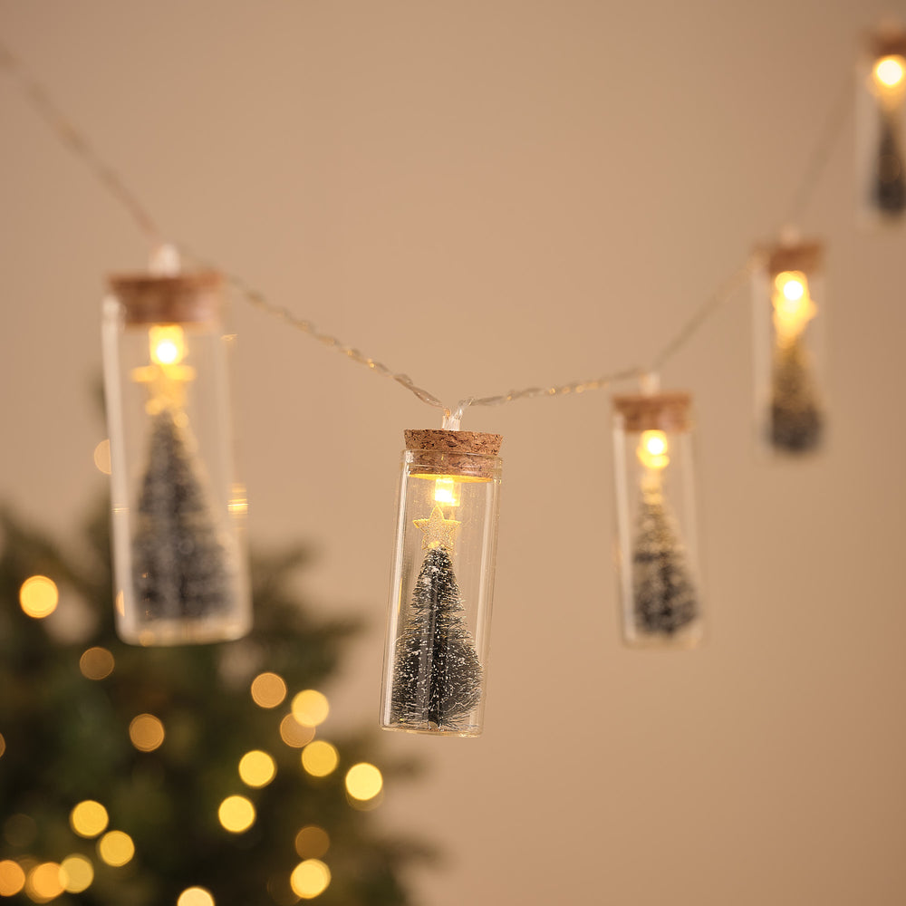 10 Star Topped Christmas Tree Glass Bottle LED Fairy Lights