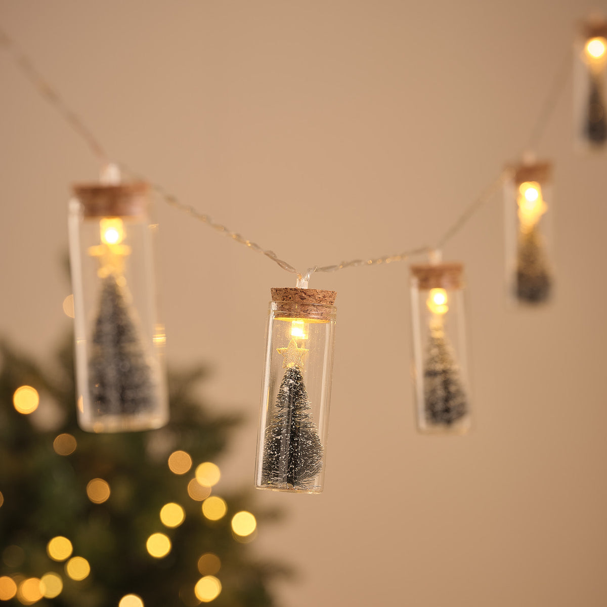 10 Star Topped Christmas Tree Glass Bottle LED Fairy Lights