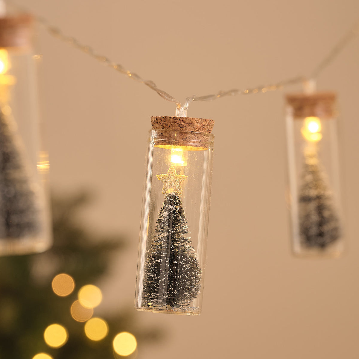 10 Star Topped Christmas Tree Glass Bottle LED Fairy Lights