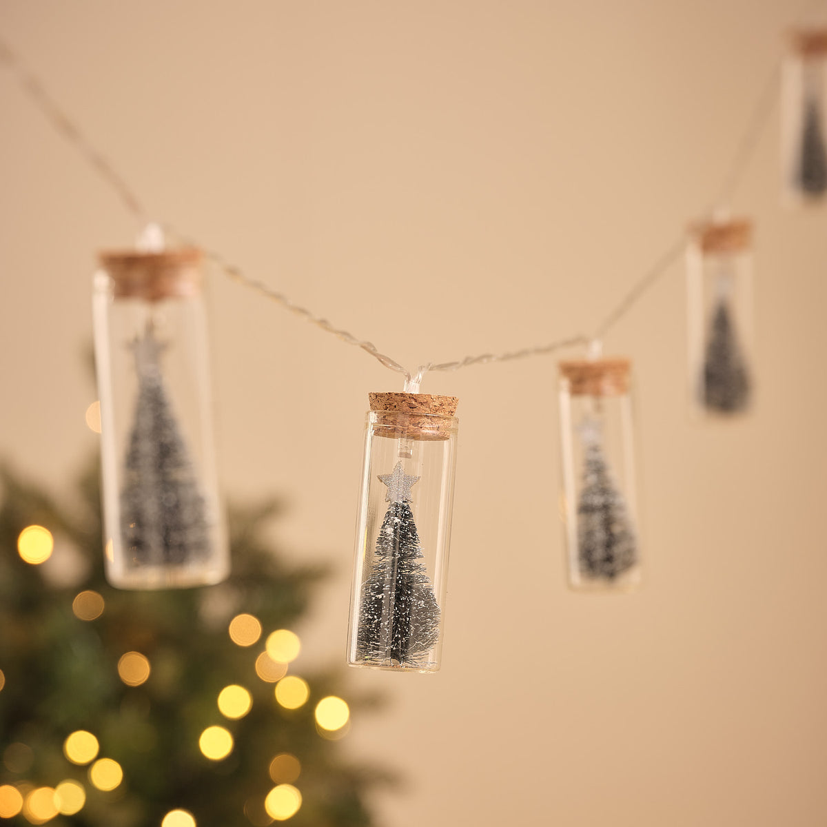 10 Star Topped Christmas Tree Glass Bottle LED Fairy Lights