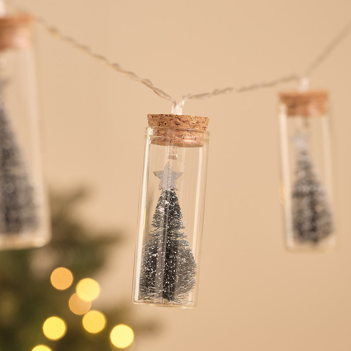 10 Star Topped Christmas Tree Glass Bottle LED Fairy Lights