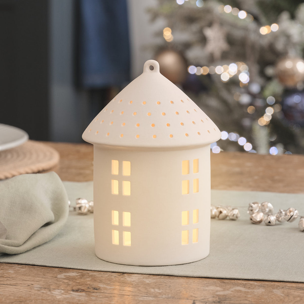 Large White Porcelain Light Up Hut Decoration