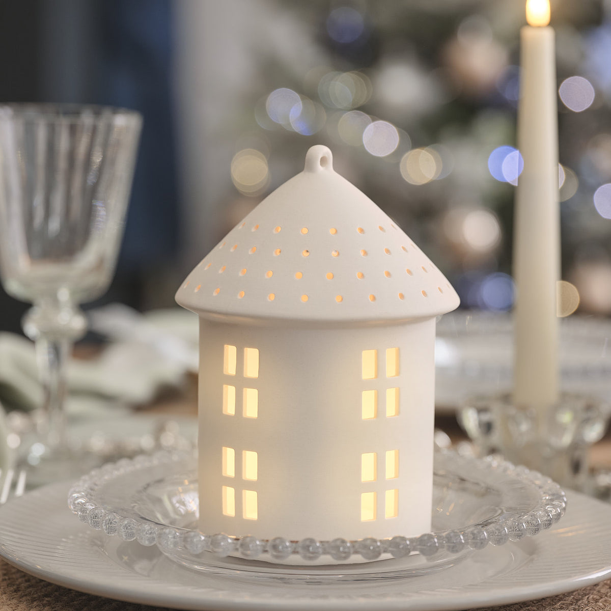 Large White Porcelain Light Up Hut Decoration