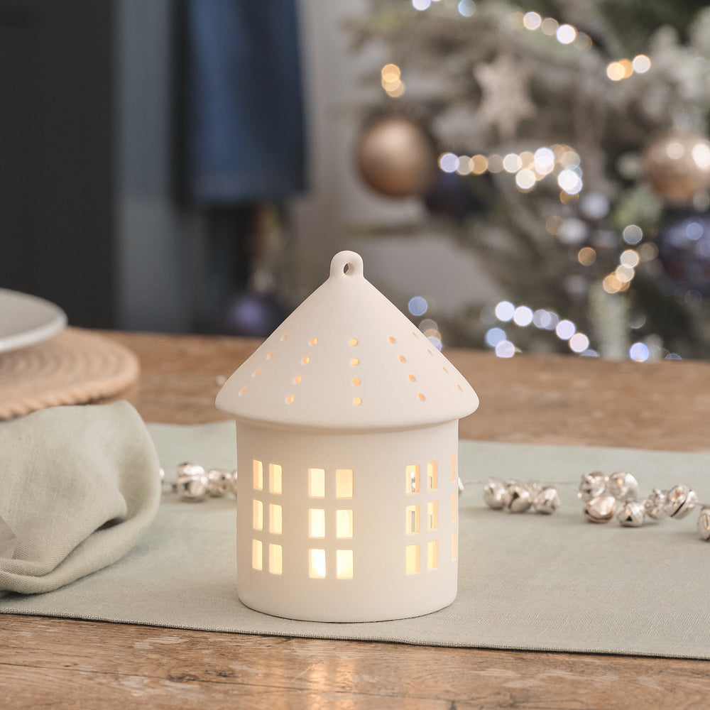 Regular White Porcelain Light Up Hut Decoration