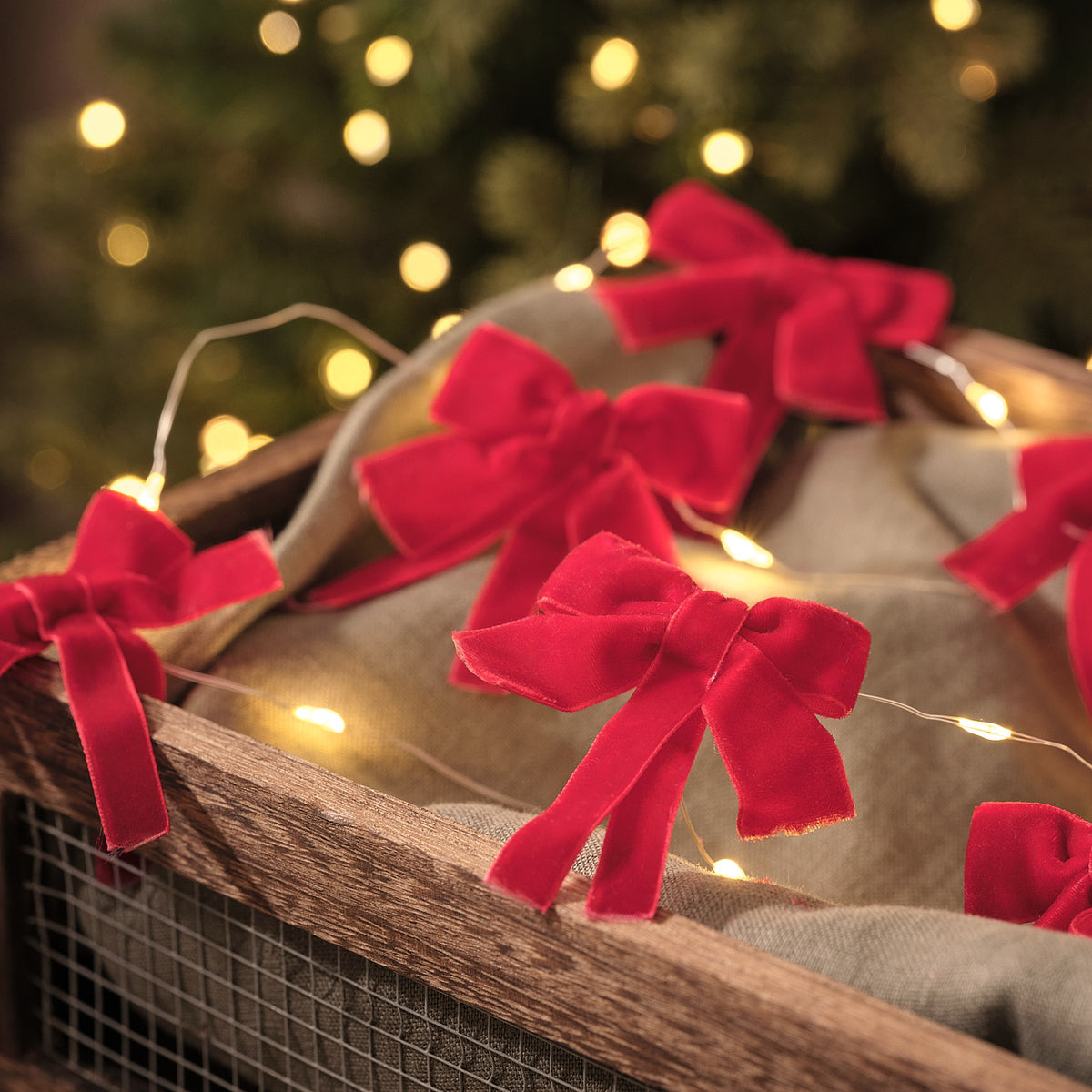 Red Velvet Bow Light Up Micro LED Garland