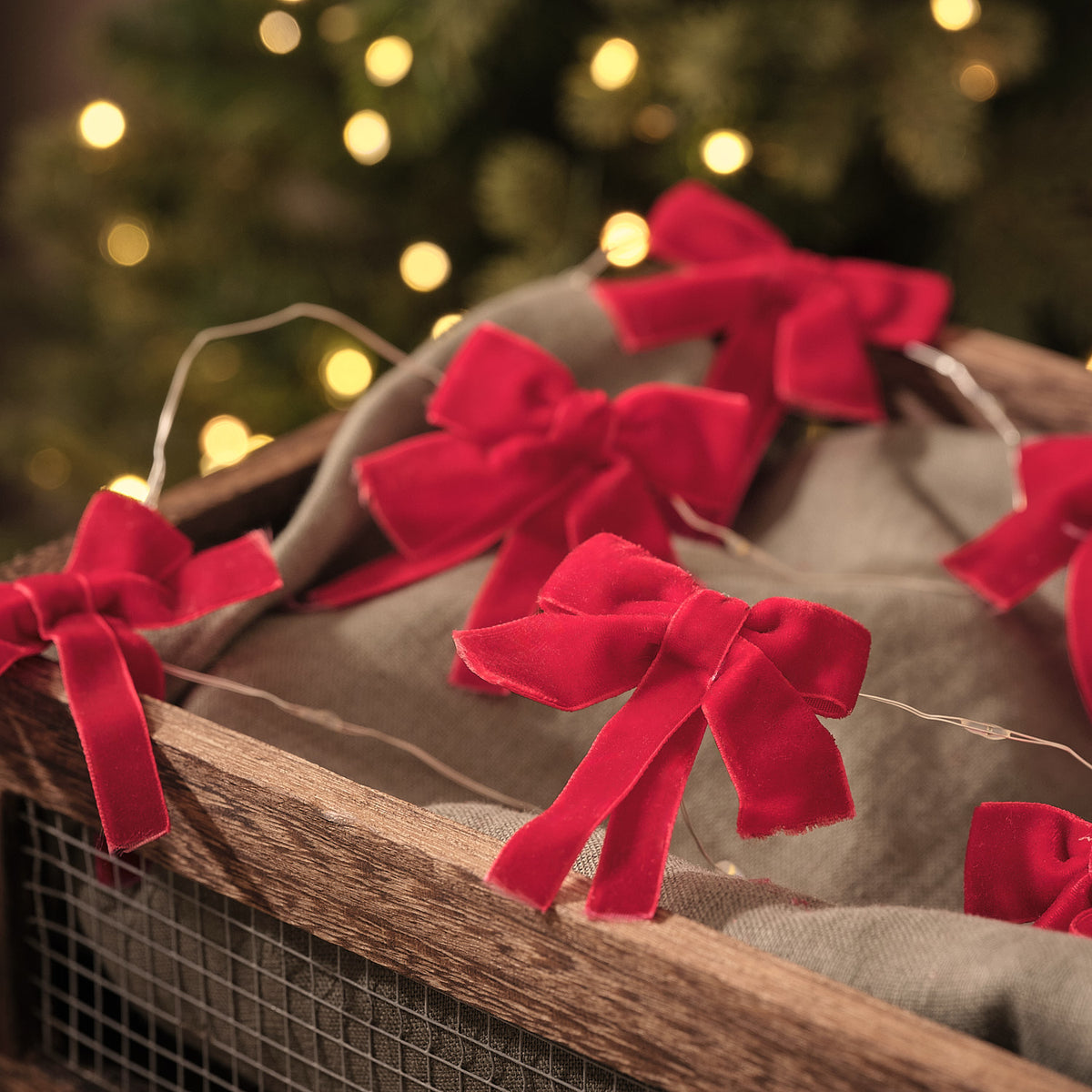 Red Velvet Bow Light Up Micro LED Garland