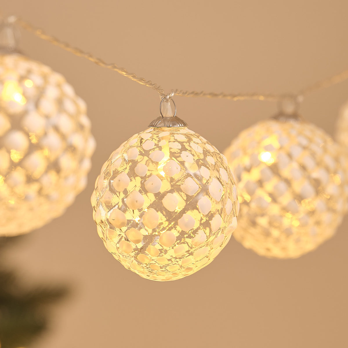 10 Glass Frosted Snowball LED Bauble Fairy Lights