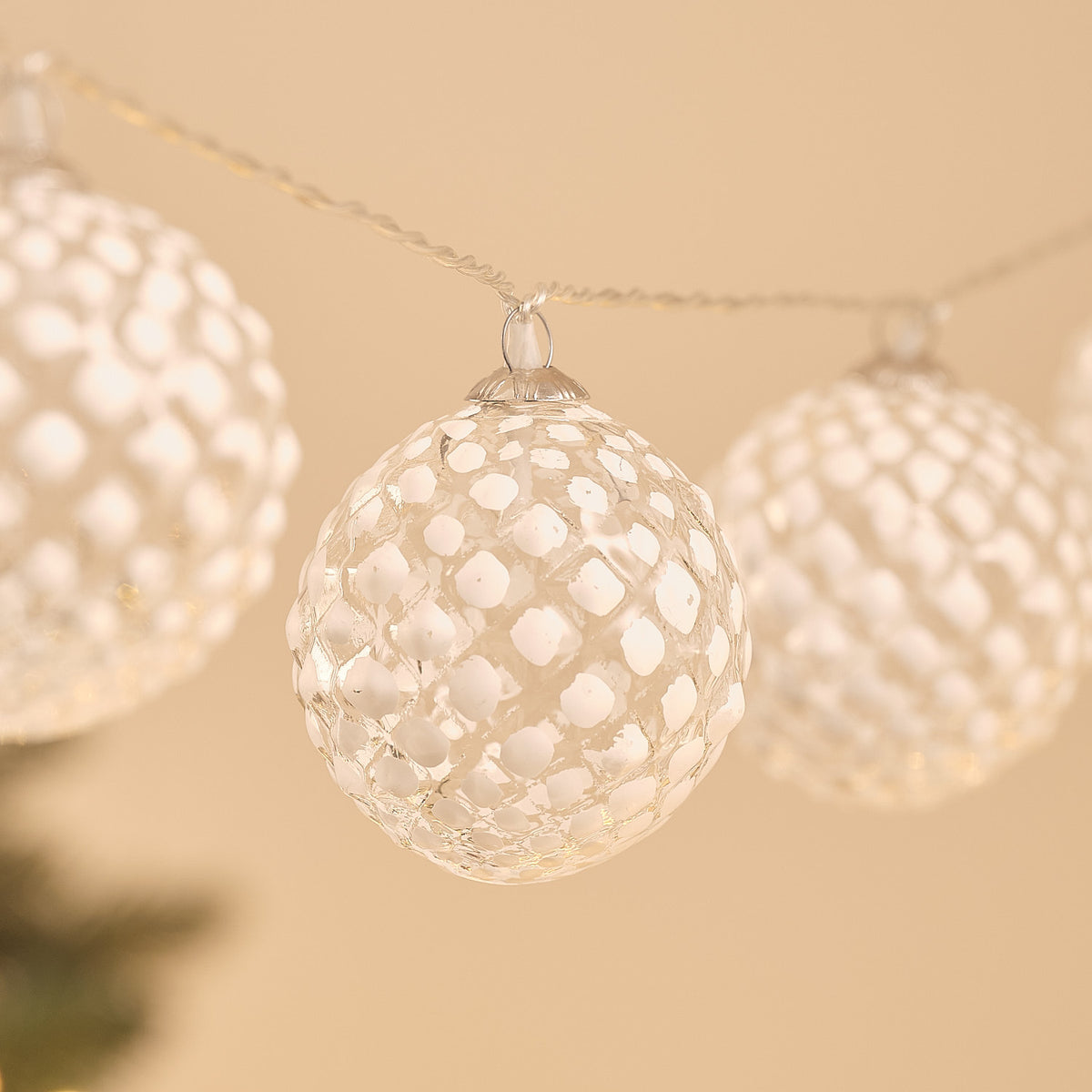 10 Glass Frosted Snowball LED Bauble Fairy Lights