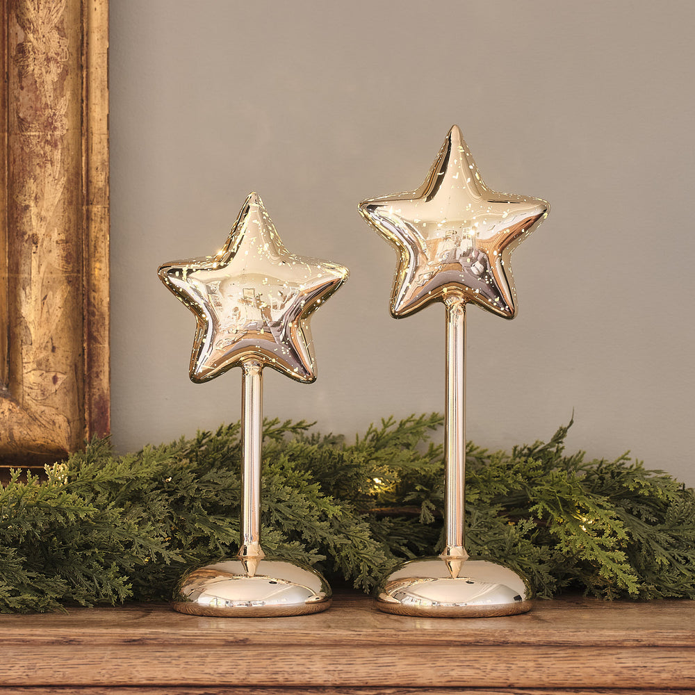 2 Mercury Glass Star Light Up Decorative Table Lamps