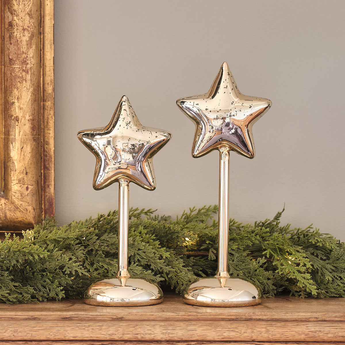 2 Mercury Glass Star Light Up Decorative Table Lamps