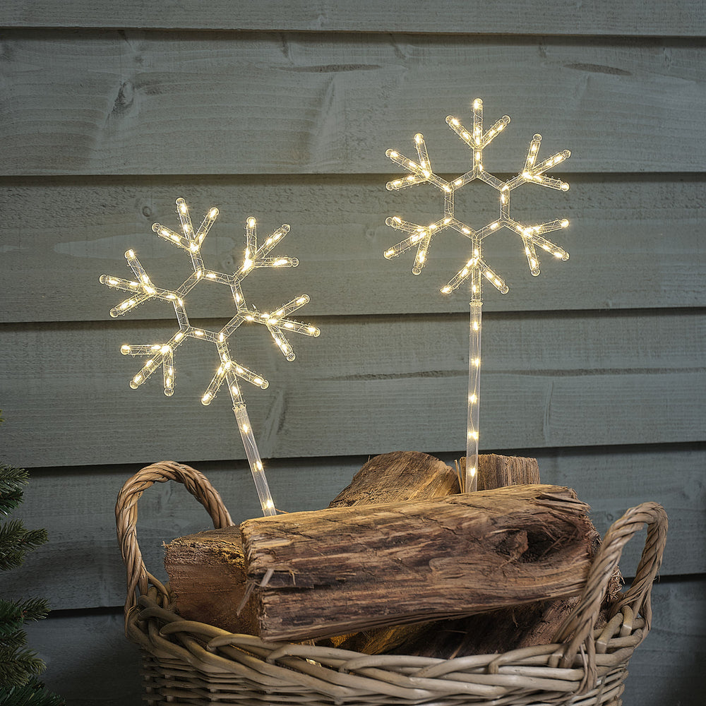 2 Acrylic Snowflake Micro LED Garden Stake Lights