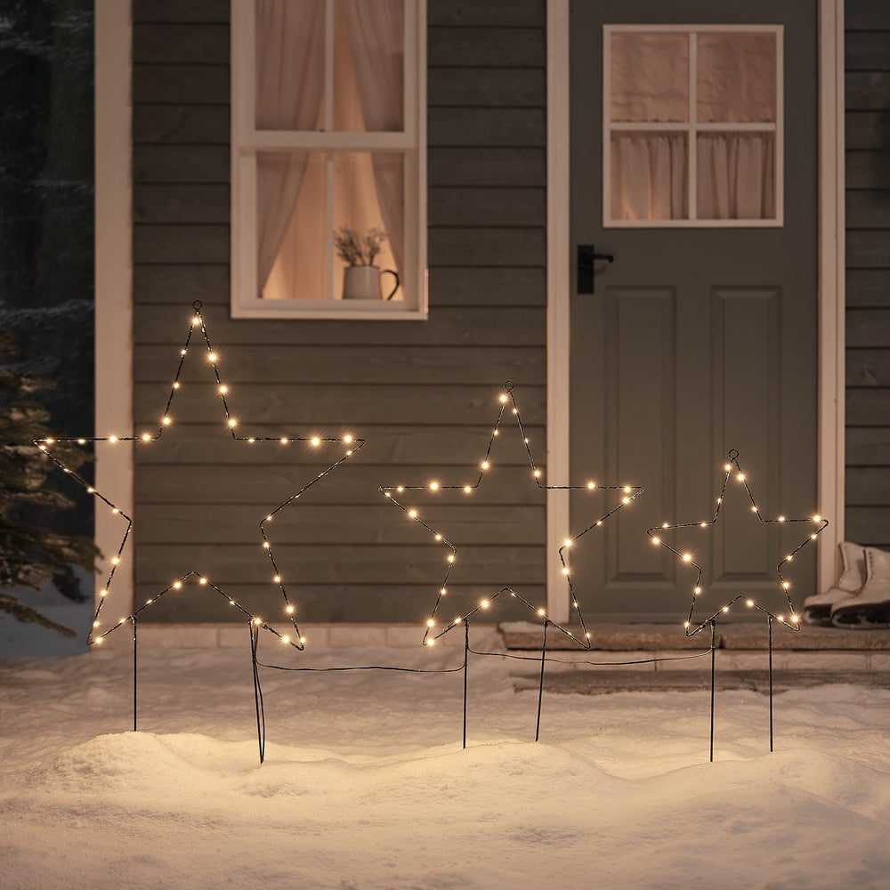 Set of 3 Black Osby Star Garden Stake / Hanging Lights
