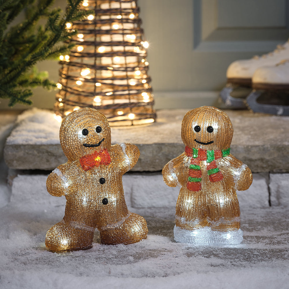 Set of 2 20cm Gingerbread Men Light Up Acrylic Figures