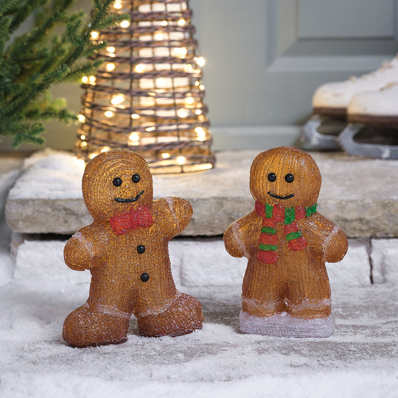 Set of 2 20cm Gingerbread Men Light Up Acrylic Figures