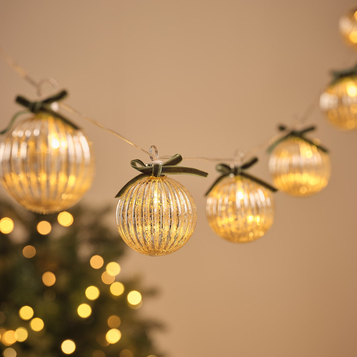 10 Antique Glass Bauble LED Fairy Lights With Bows