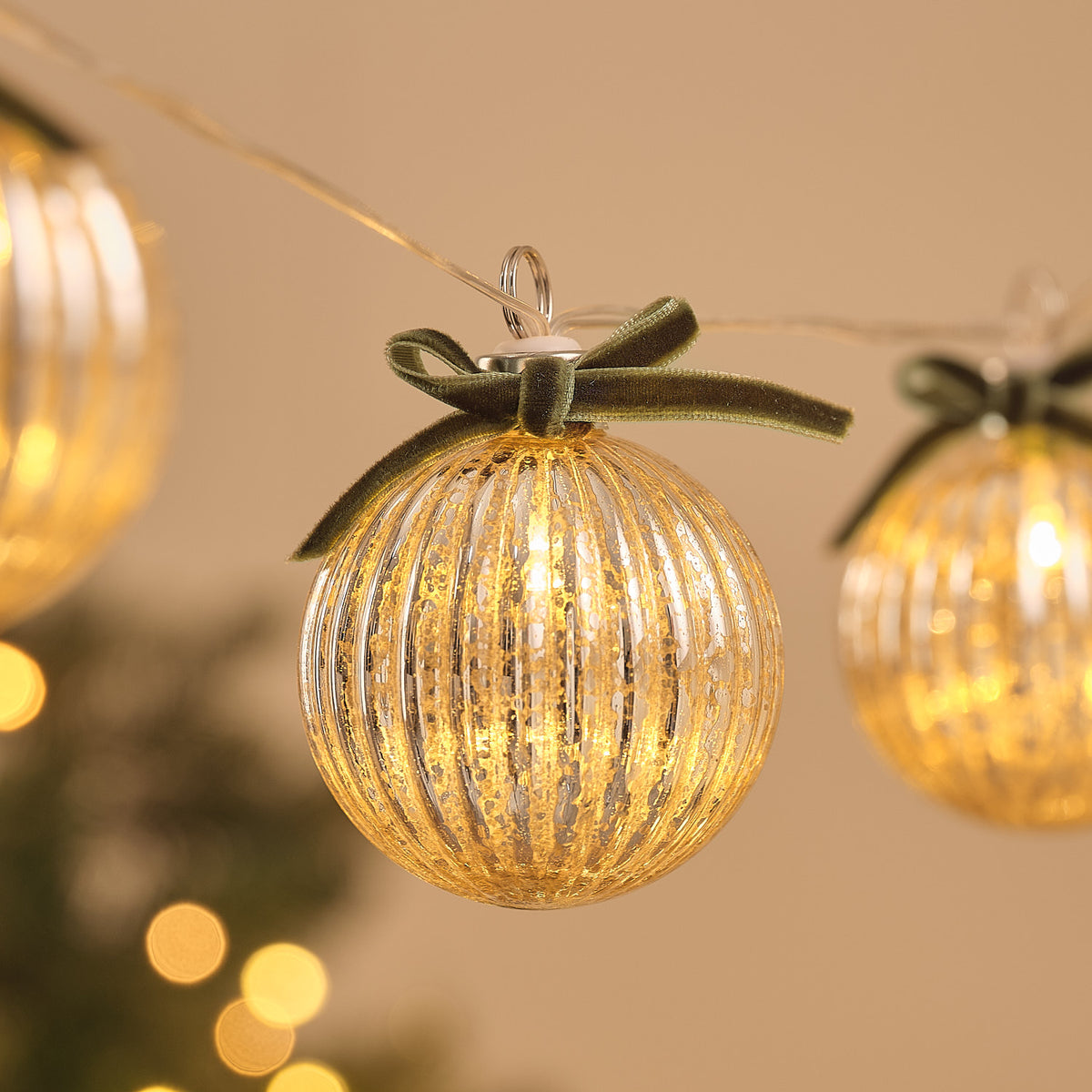 10 Antique Glass Bauble LED Fairy Lights With Bows