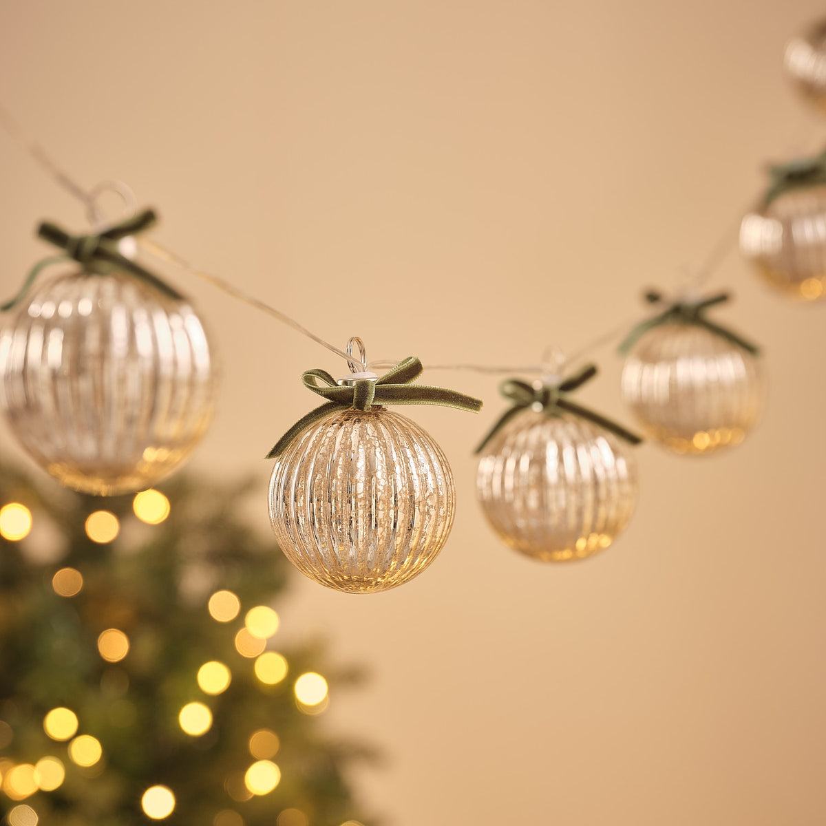 10 Antique Glass Bauble LED Fairy Lights With Bows