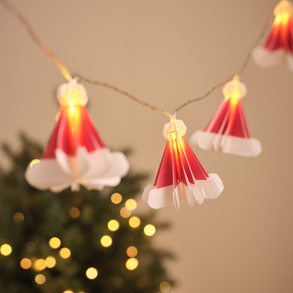 10 Paper Santa Hat Fairy Lights