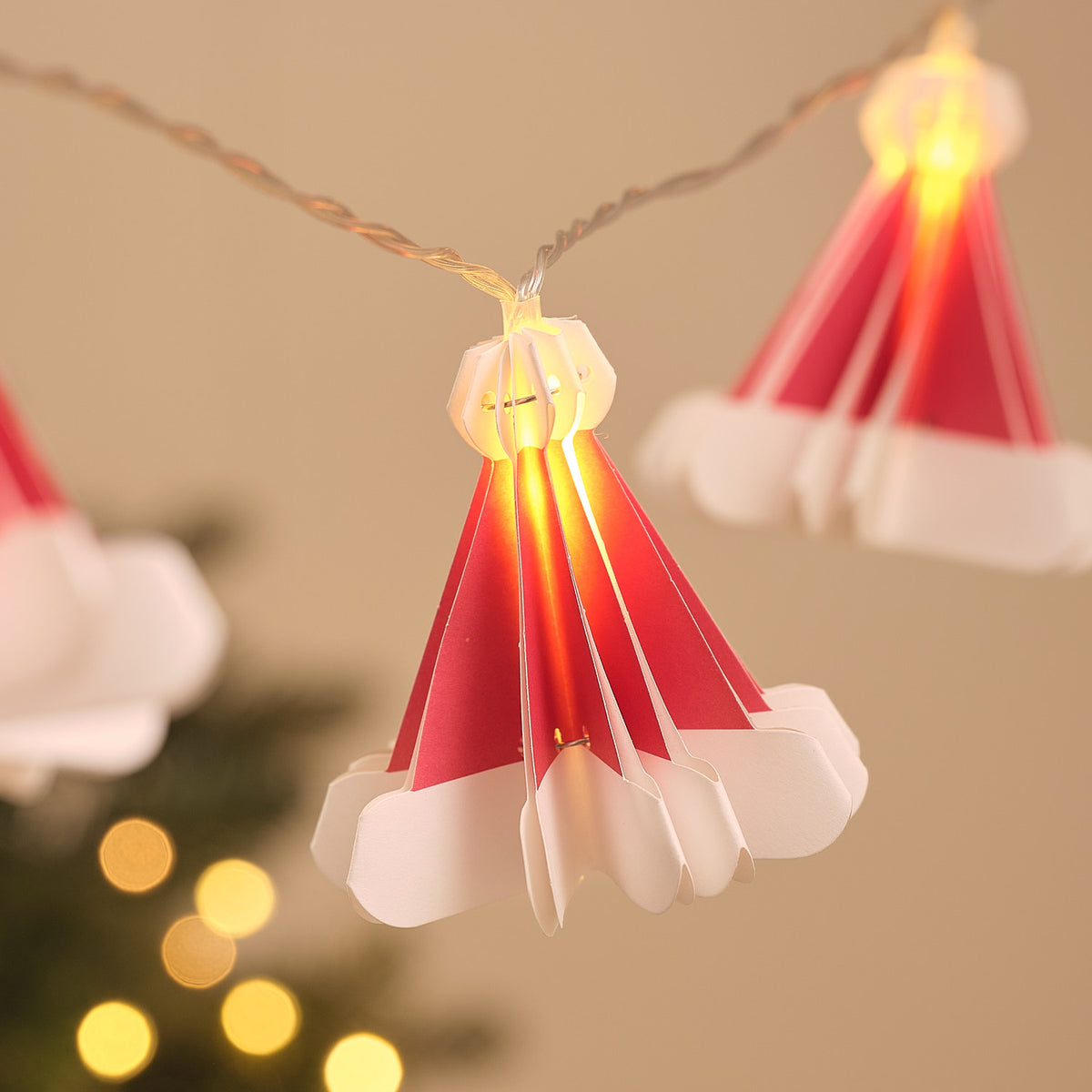 10 Paper Santa Hat Fairy Lights